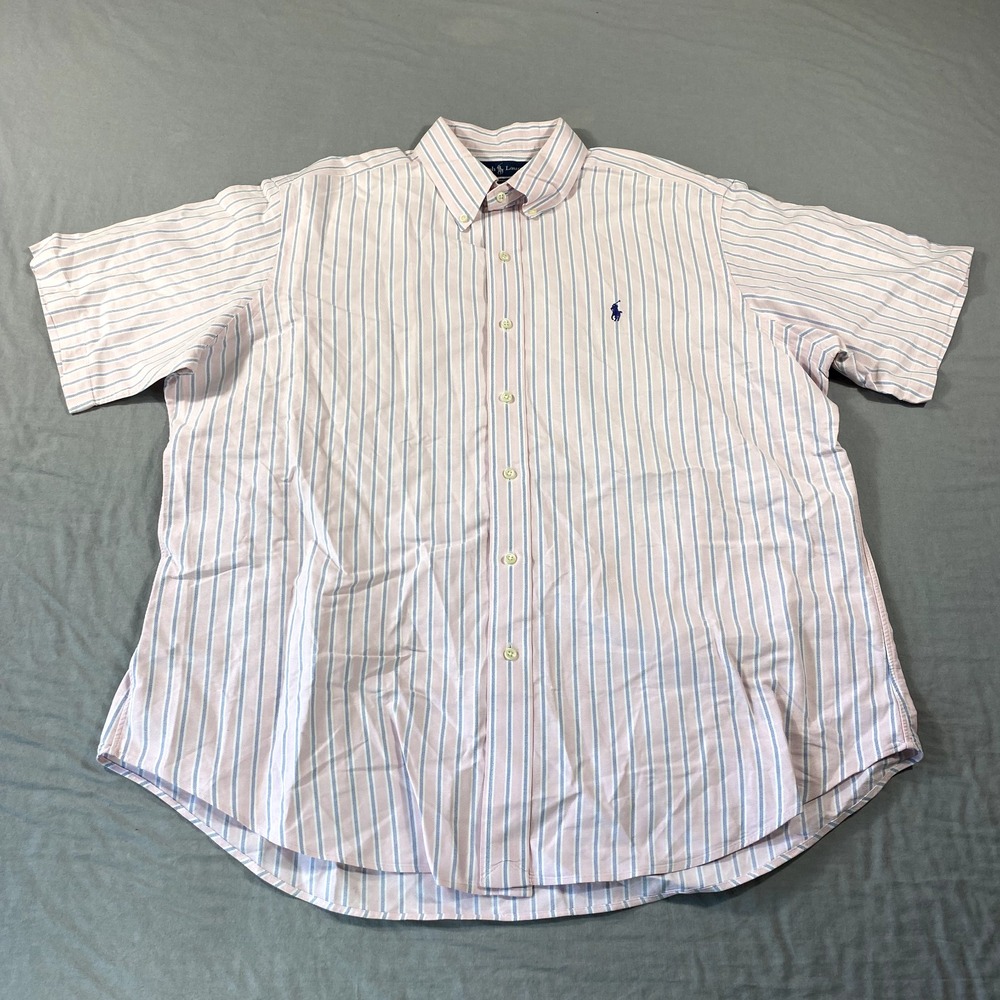 VINTAGE Ralph Lauren Shirt Mens XL Blue Striped‎ Button Up Casual Preppy Adult